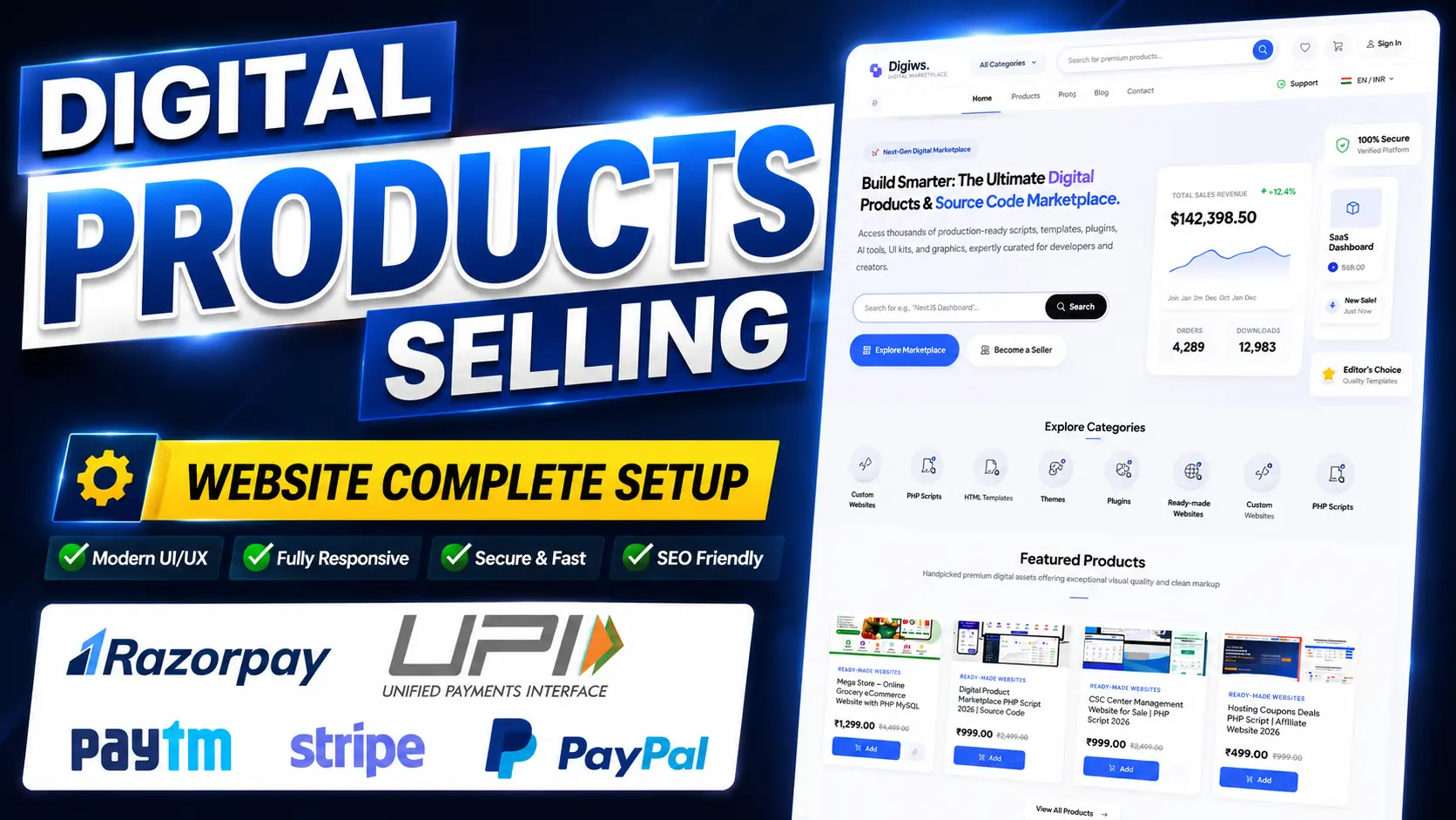 🚀 Digital Product Selling Website 2026 | Complete PHP Marketplace Script with Admin Panel