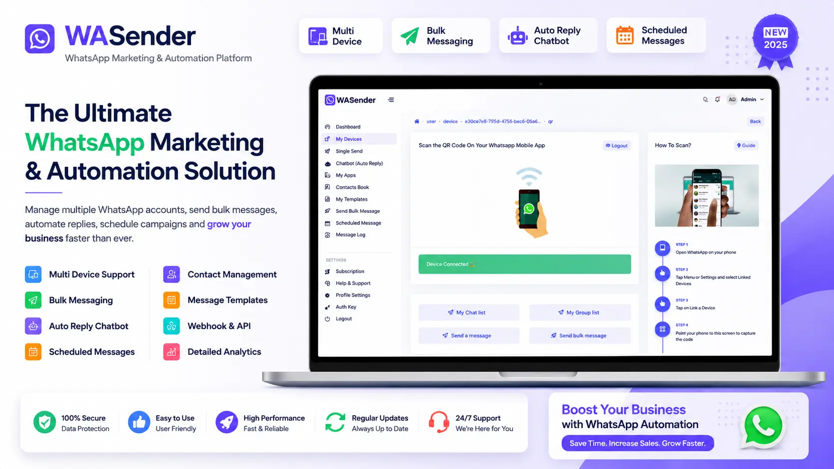 WhatsSender Pro - WhatsApp Bulk Messaging, Auto Reply & Marketing Platform (PHP Script)