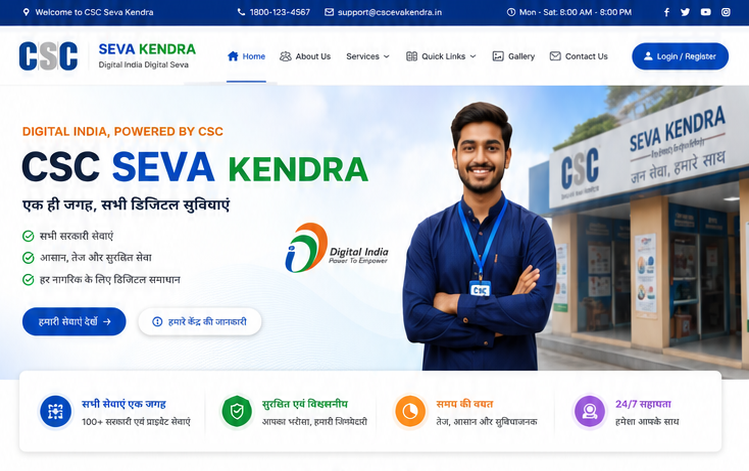 CSC Seva Kendra Homepage Template Free Download | Responsive CSC Website Template HTML, CSS, Bootstrap